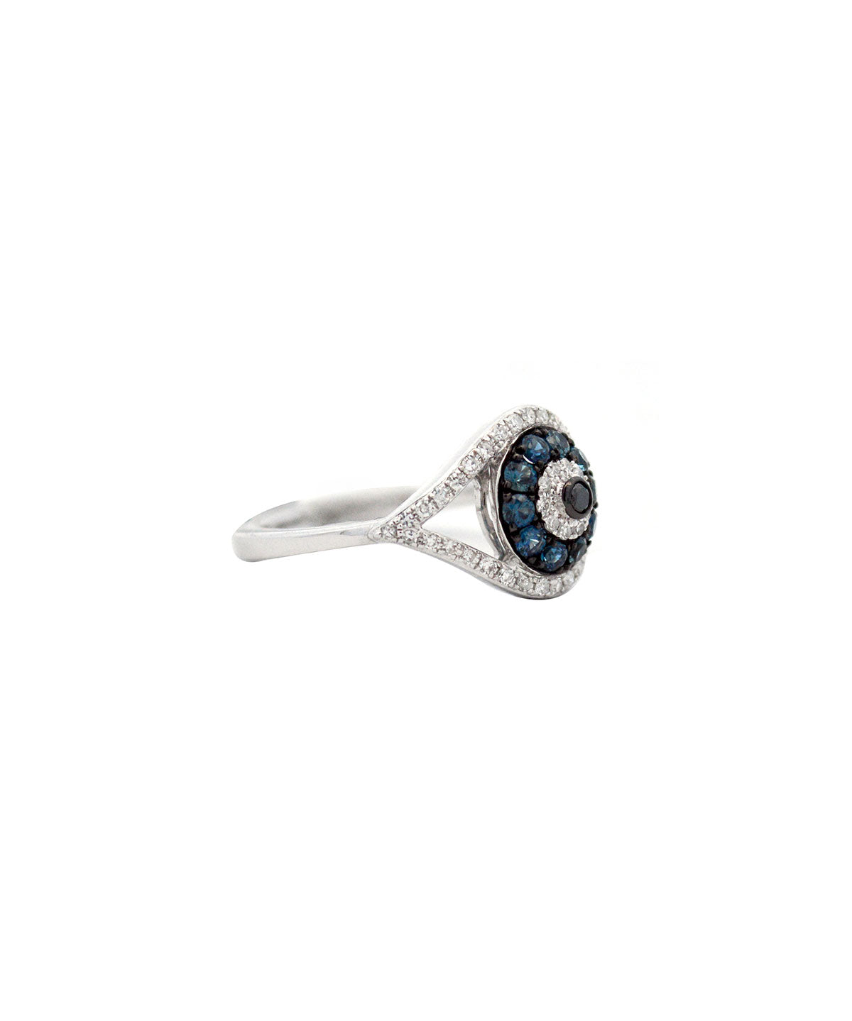 0.45ct Diamond Blue Sapphire 14K Gold Evil Eye Ring