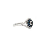 0.45ct Diamond Blue Sapphire 14K Gold Evil Eye Ring