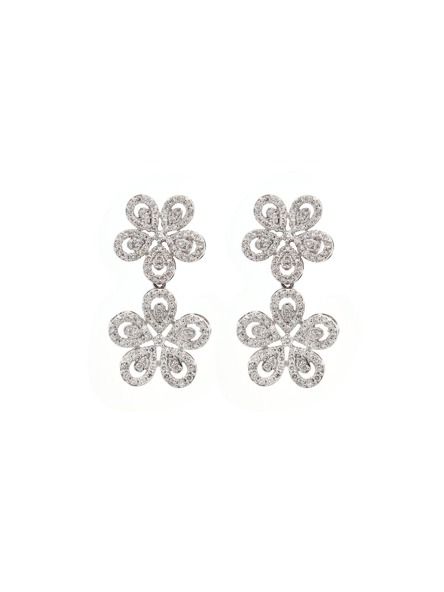 1.46ct Diamond 14K Gold Flower Drop Earrings