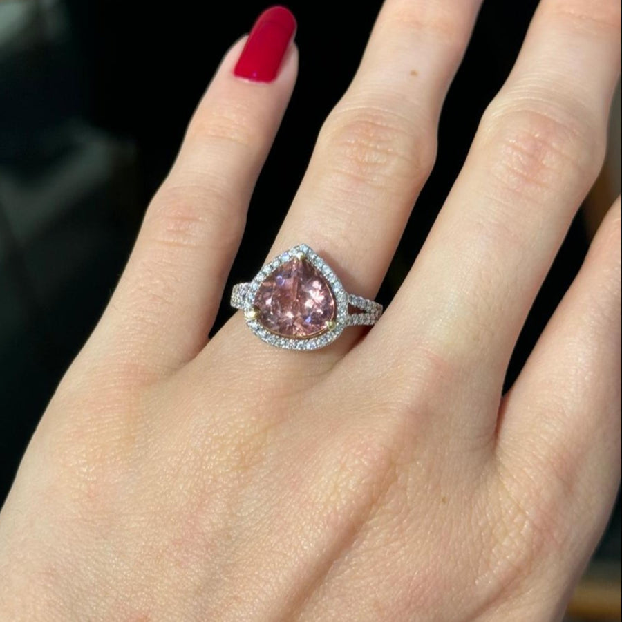 3.84cts Tourmaline Diamond 18K Gold Pear Ring