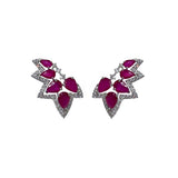 4.90ct Ruby Diamond 18K Gold Climber Cluster Earrings