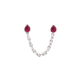 0.80ct Diamond Ruby 18K Gold Oval Chain Link One Side Earrings