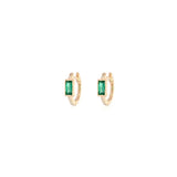 0.60ct Diamond Emerald 18K Gold Dainty Hoop Earrings