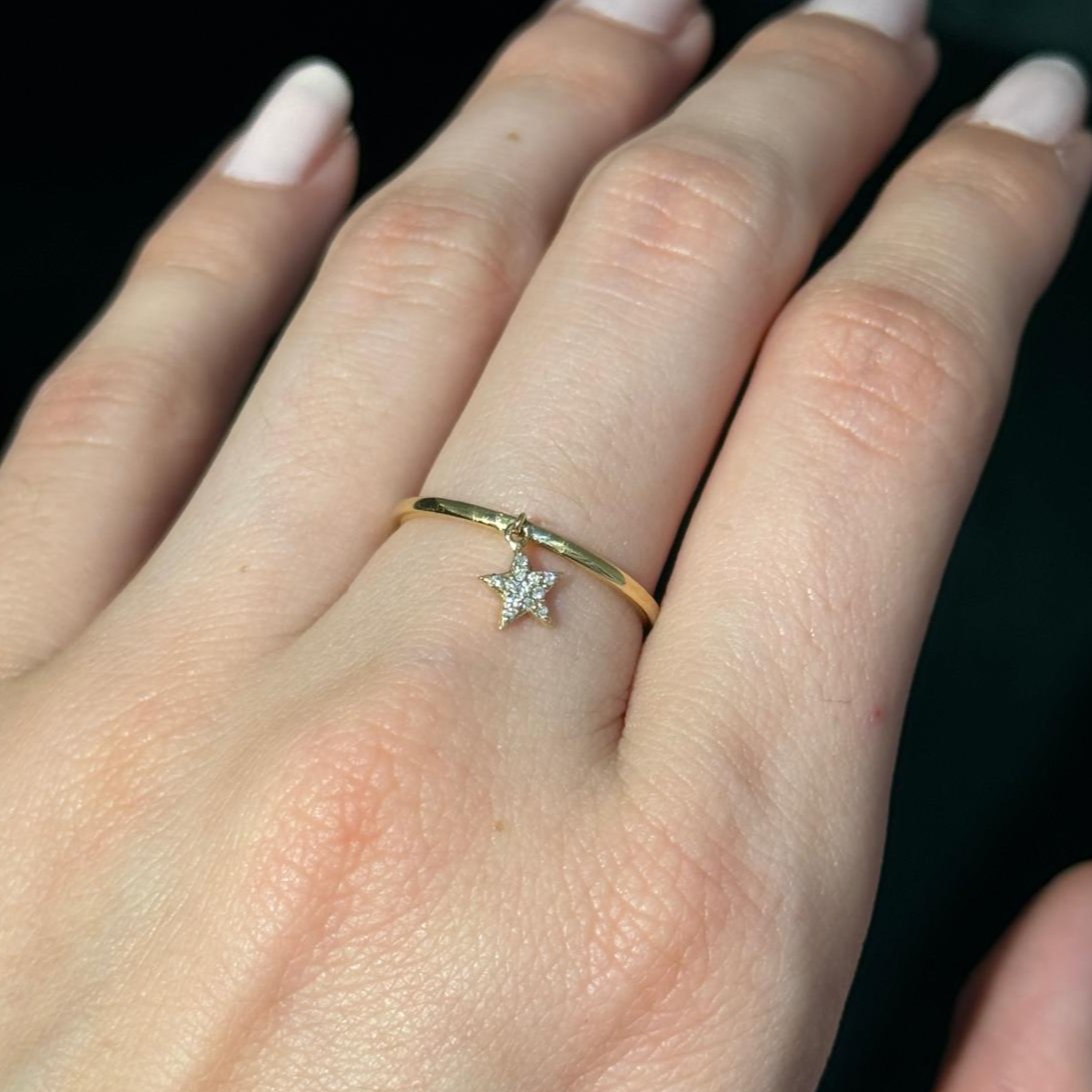 0.04ct Diamond 14K Gold Star Drop Dainty Ring