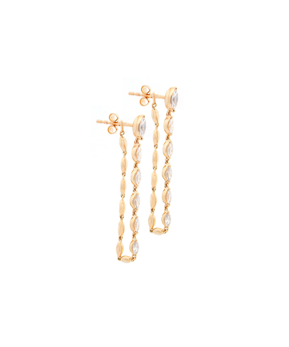 0.77ct Diamond 14K Gold Pear Bezel Chain Earrings