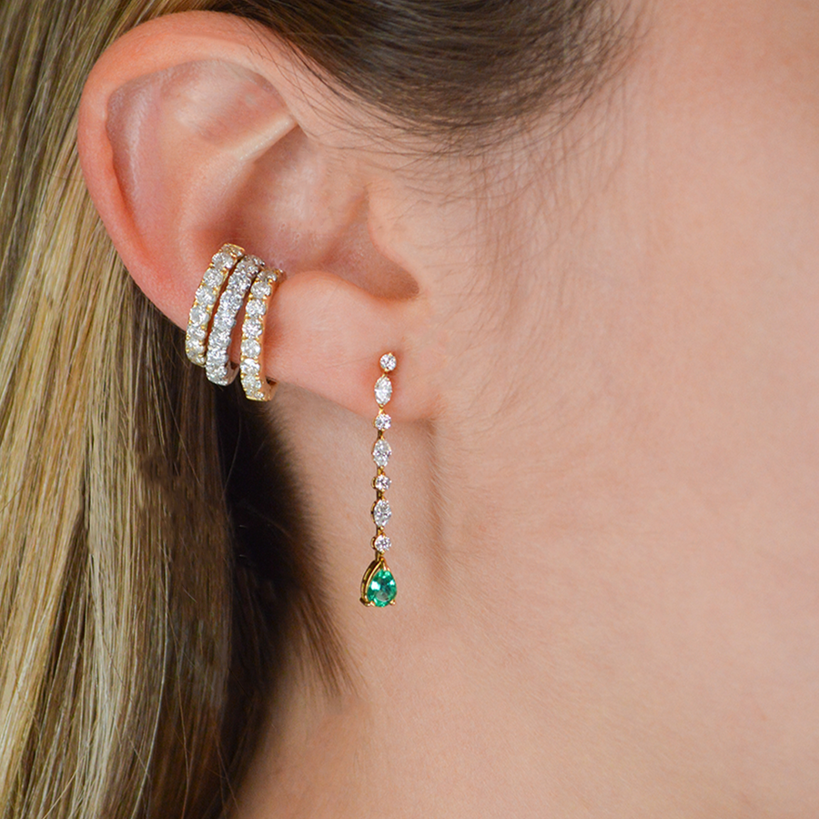 1.06ct Diamond Emerald 18K Gold Dangle Drop Earrings