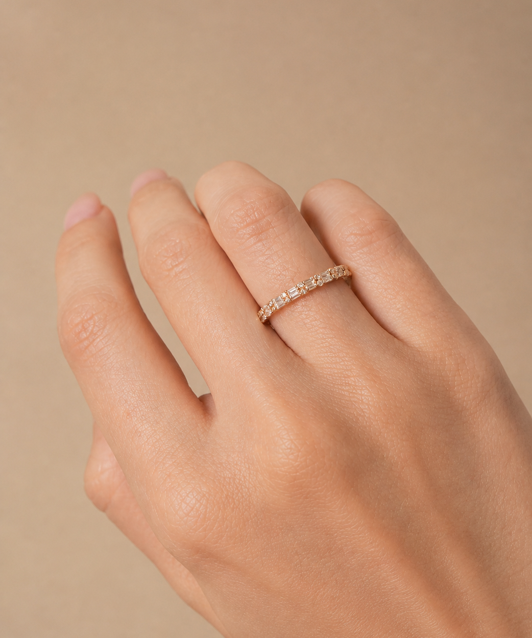 0.30ct Diamond 18K Gold Half Baguette Round Eternity Band Ring