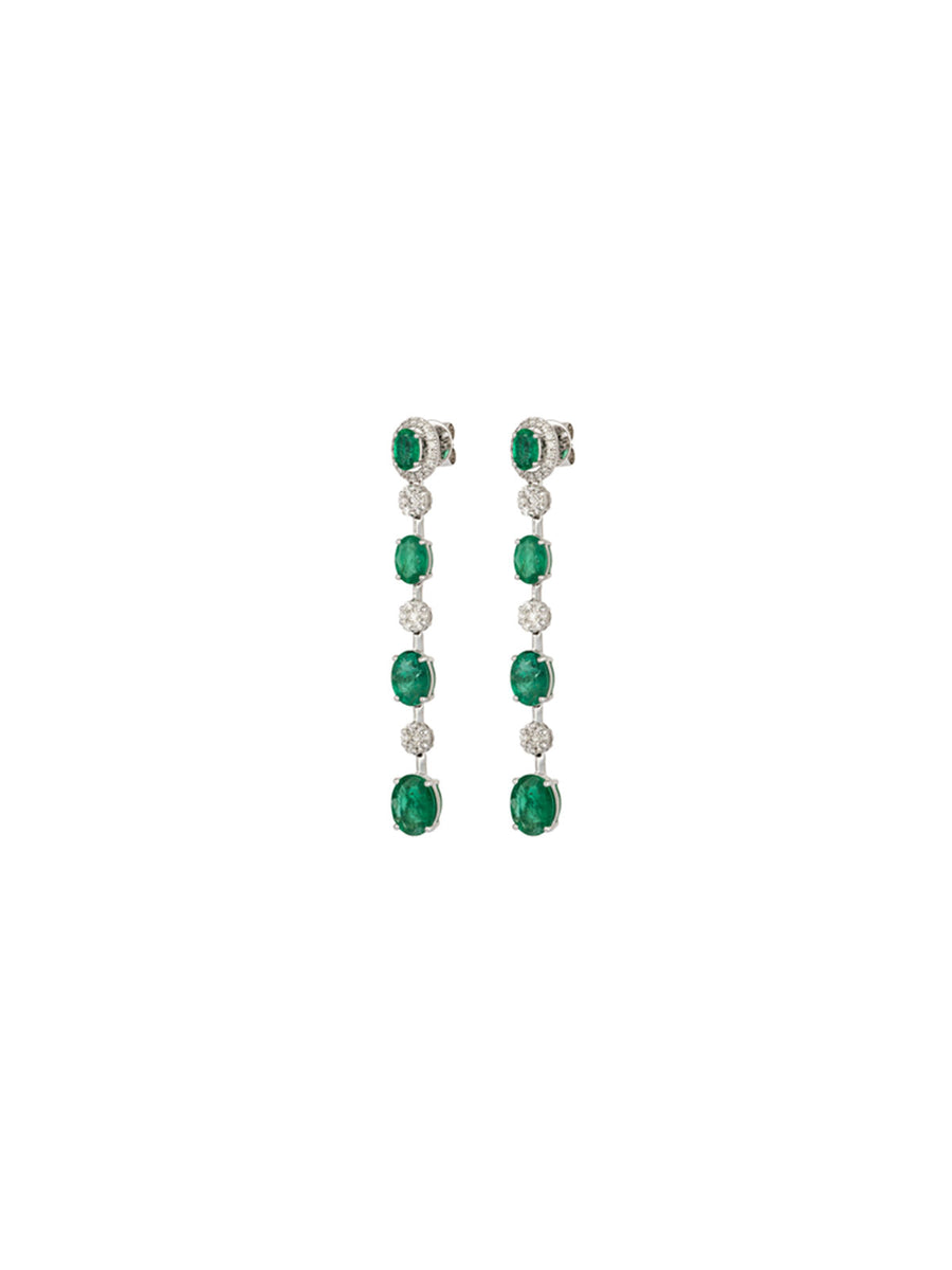 8.48ct Diamond Emerald 18K Gold Linear Cascade Earrings