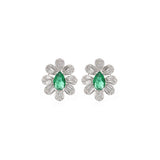 2.92ct Emerald Diamond 18K Gold Halo Stud Earrings