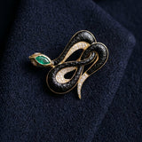 10.03ct Diamond Emerald Onyx 18K Gold Snake Brooch