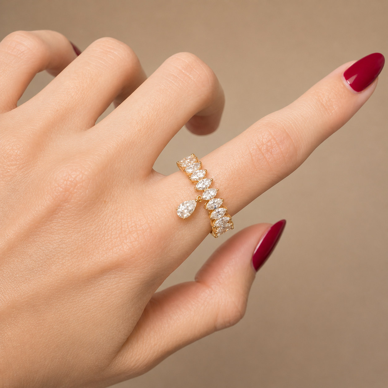 1.63ct Diamond 18K Gold Dangle Drop Half Eternity Ring