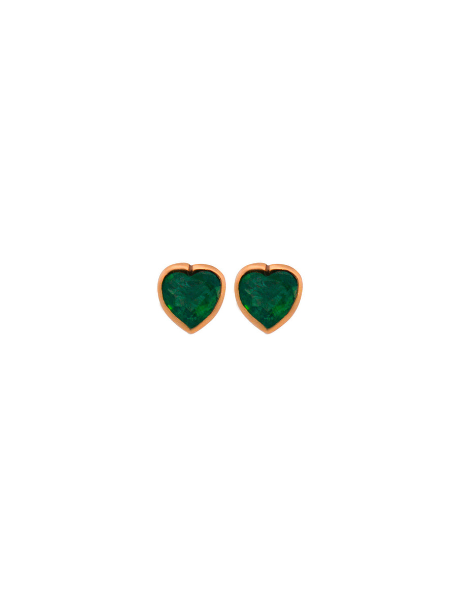 2.10ct Emerald 18K Gold Heart Bezel Stud Earrings