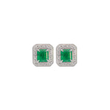 1.99ct Diamond Emerald Platinum Cluster Stud Earrings