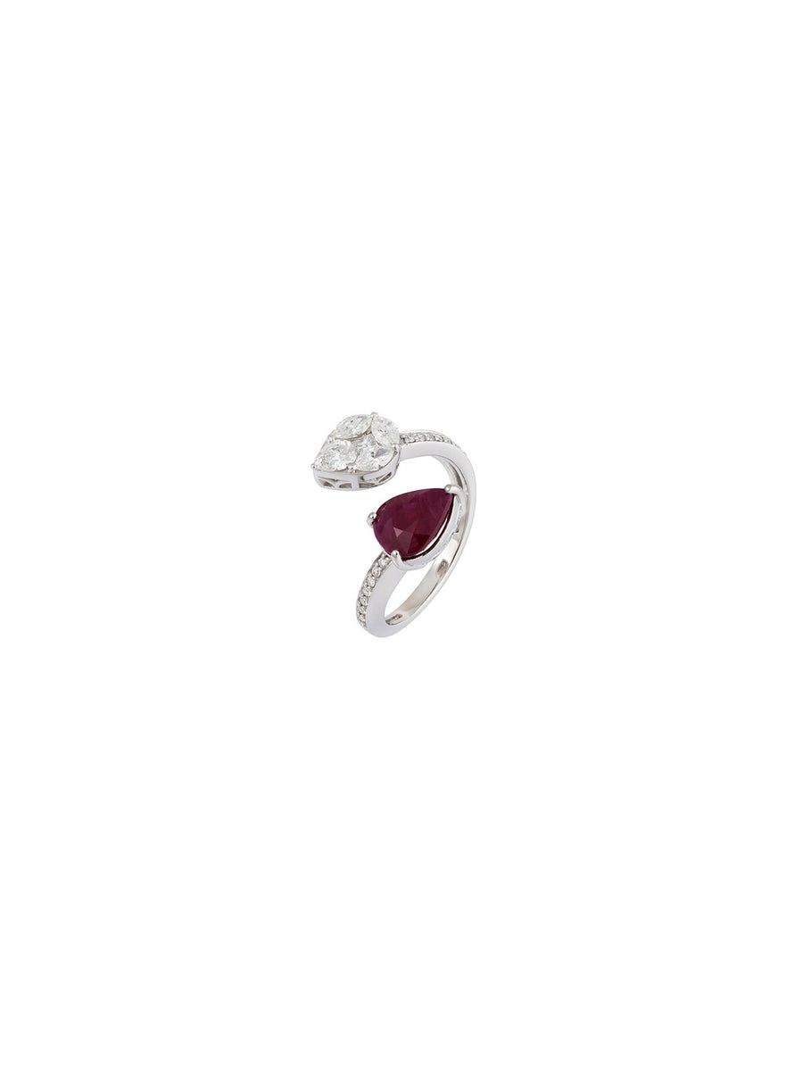 3.11ct Diamond Ruby 18K Gold Invisible Set Bypass Ring