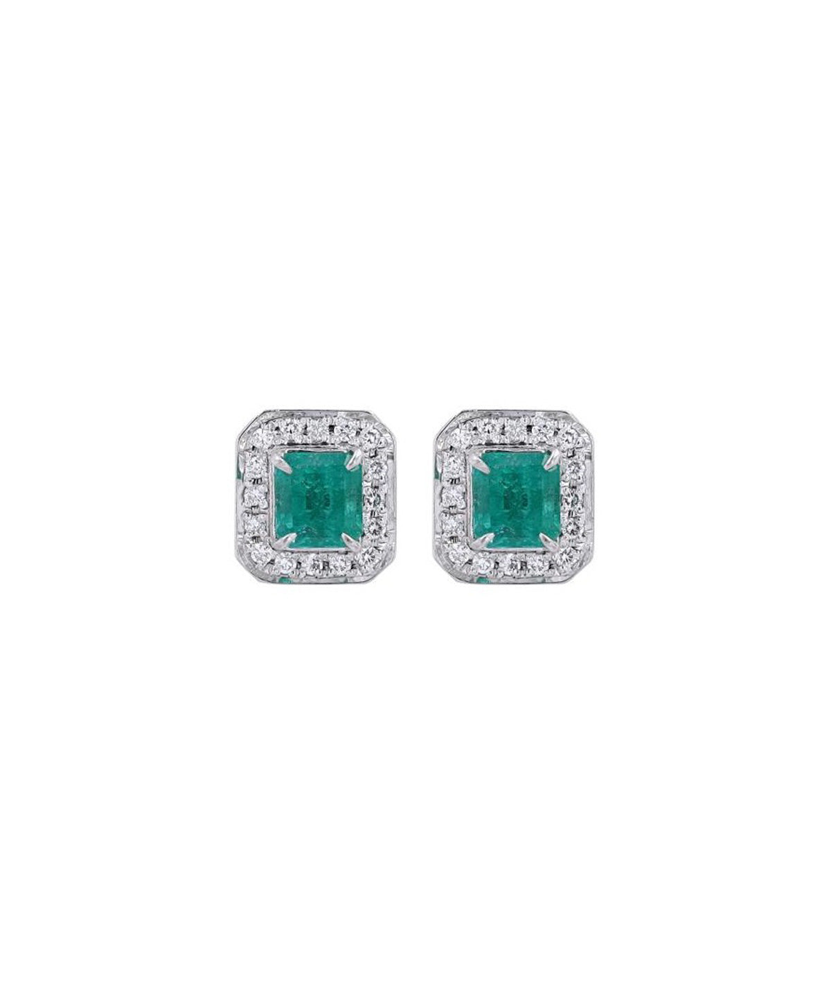 1.99ct Diamond Emerald Platinum Cluster Stud Earrings