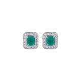1.99ct Diamond Emerald Platinum Cluster Stud Earrings