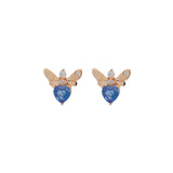 1.25ct Diamond Blue Topaz 14K Gold Fly Stud Earrings