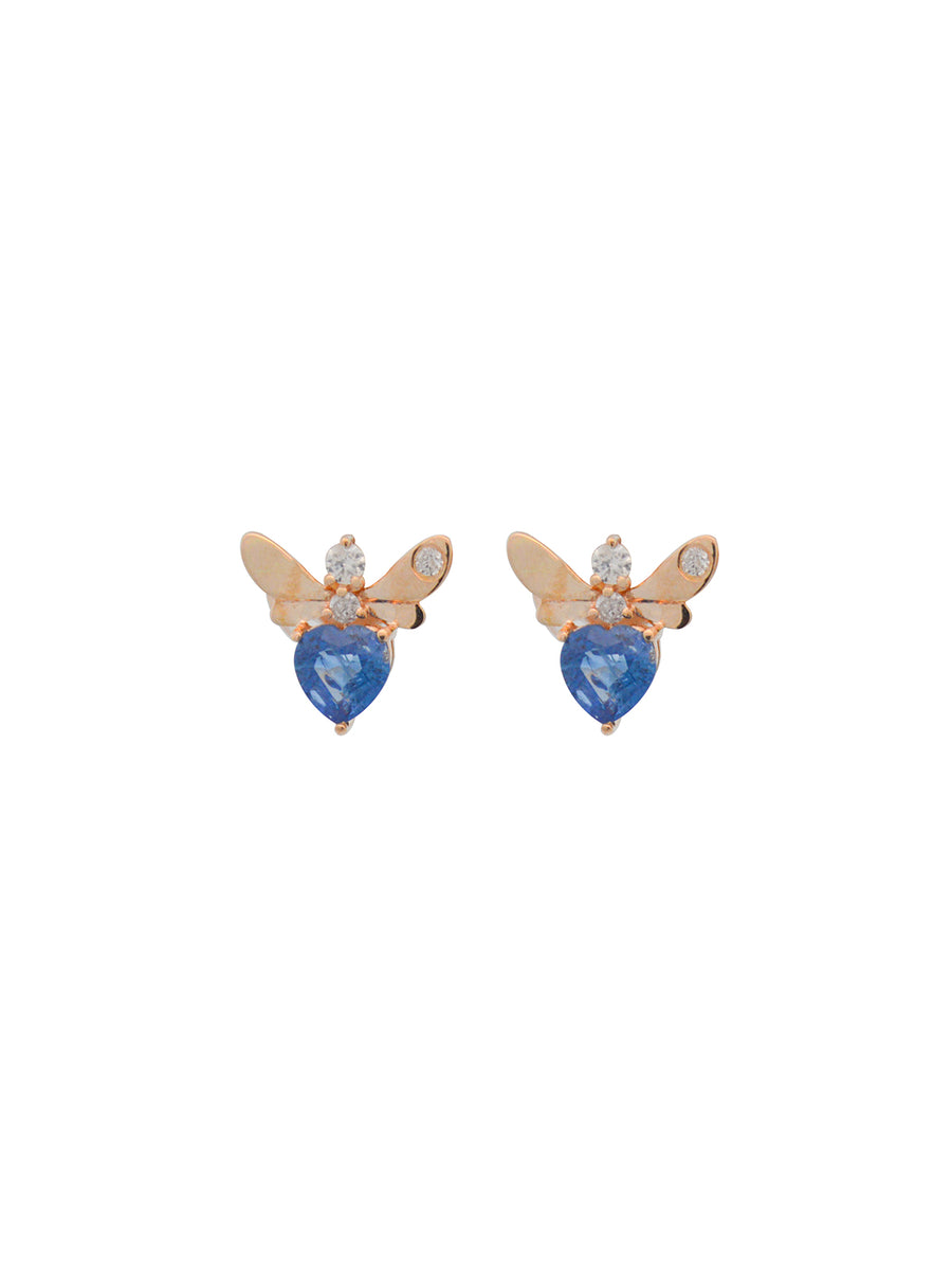 1.25ct Diamond Blue Topaz 14K Gold Fly Stud Earrings