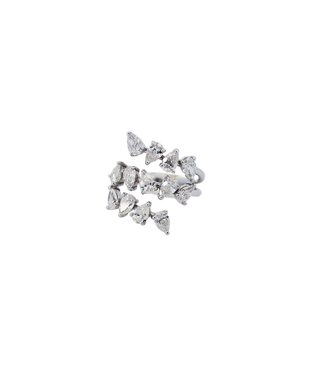2.44ct Diamond 18K Gold Three Row Pear Cut Ring
