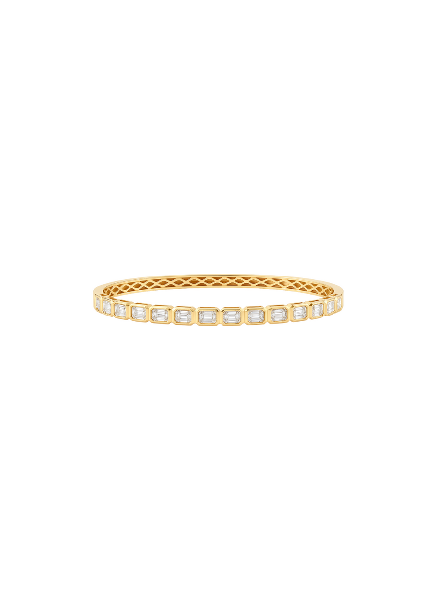 3.20ct Diamond 18K Gold Emerald Cut Bezel Bangle Bracelet