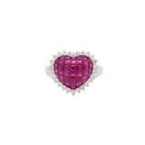 1.95ct Diamond Ruby 18K Gold Cluster Heart Ring
