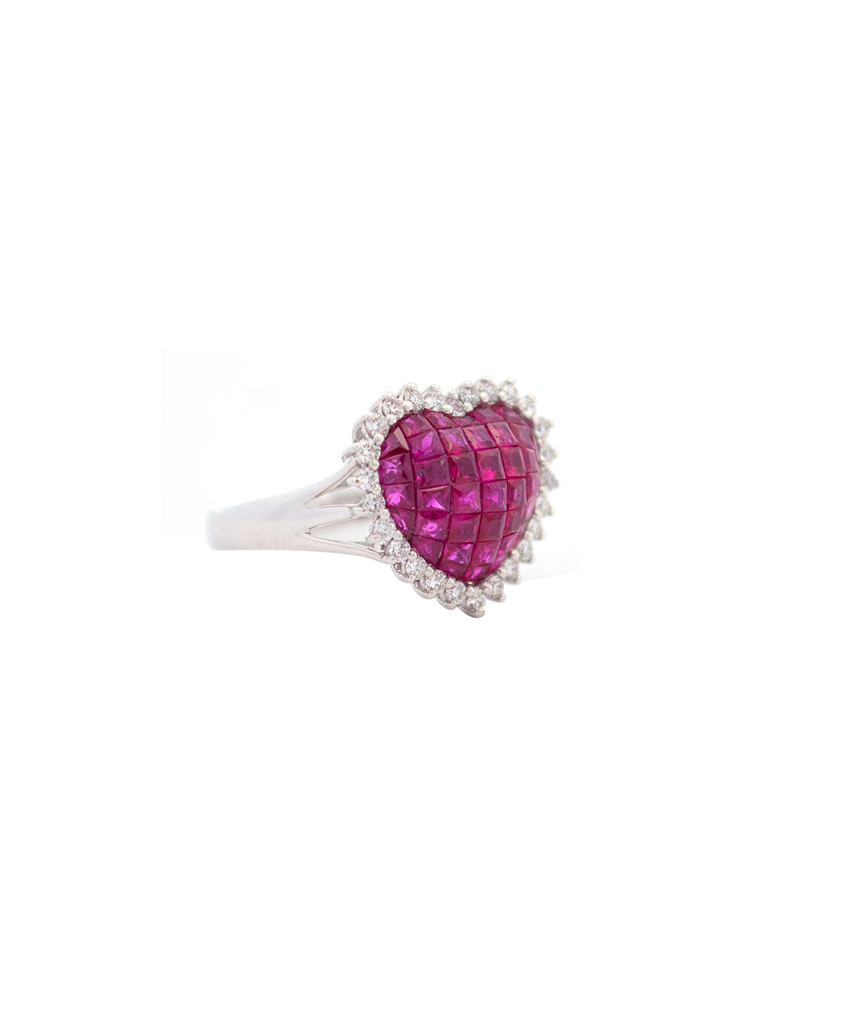 1.95ct Diamond Ruby 18K Gold Cluster Heart Ring