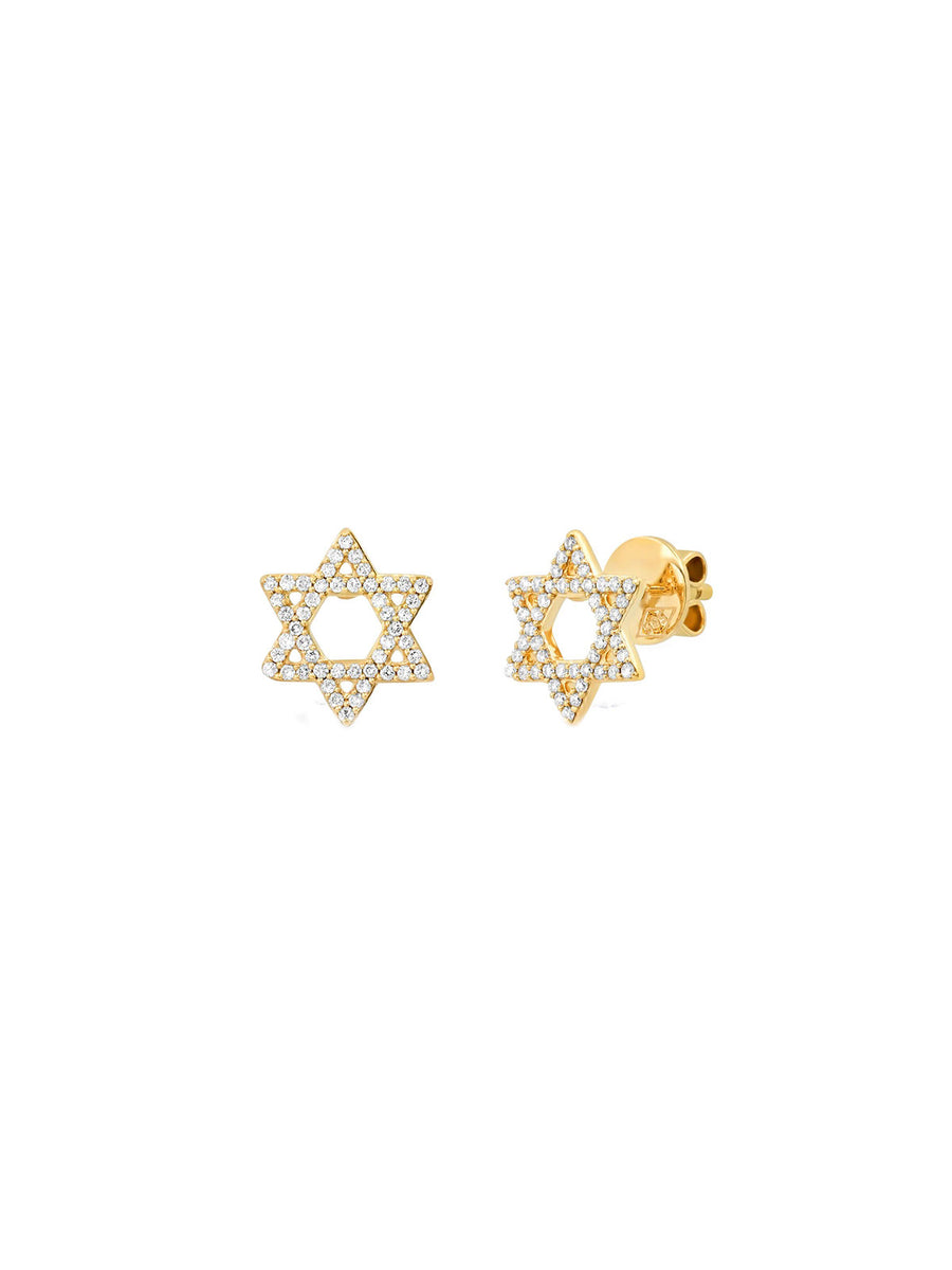0.11ct Diamond 18K Gold Star of David Stud Earrings