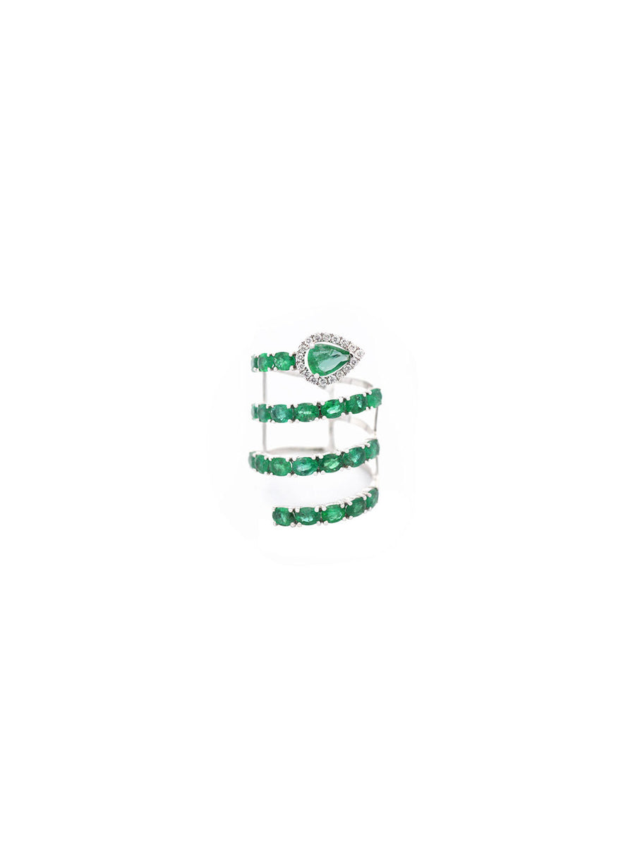 3.95cts Emerald Diamond 18K Gold Spiral Ring