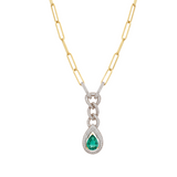 4.16ct Diamond Emerald 14K Gold Drop Chain Necklace