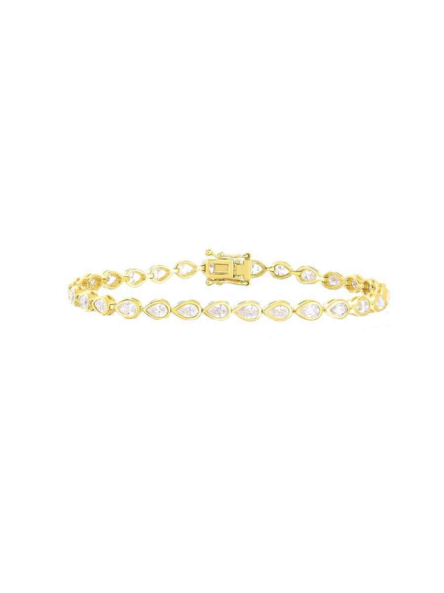 4.16ct Diamond 18K Gold Teardrop Bezel Tennis Bracelet
