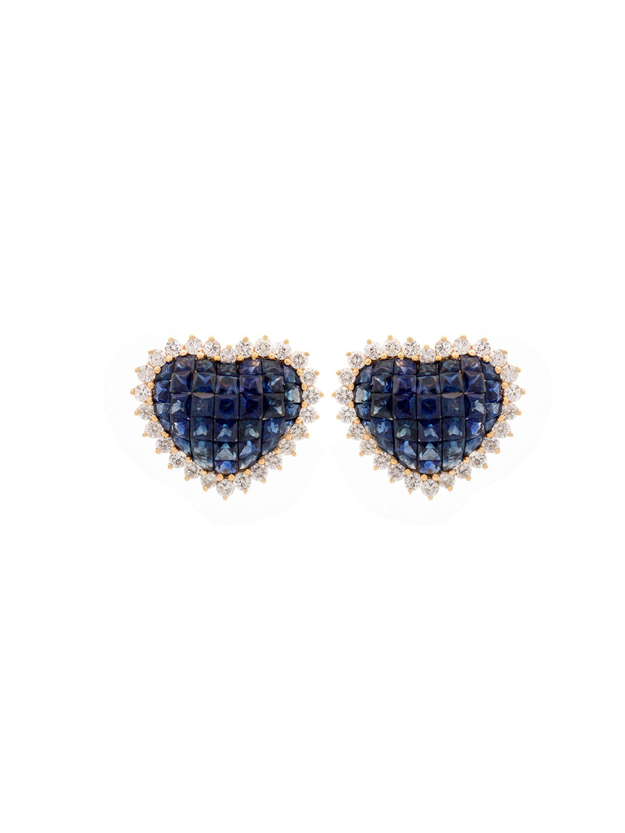 5.06ct Diamond Sapphire 18K Gold Cluster Heart Earrings