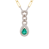 4.16ct Diamond Emerald 14K Gold Drop Chain Necklace