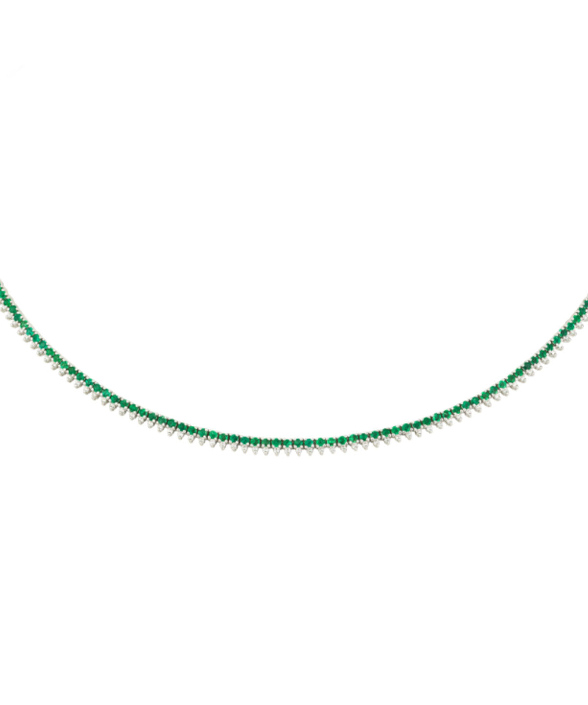 4.06ct Diamond Emerald 18K Gold Stationed Tennis Necklace