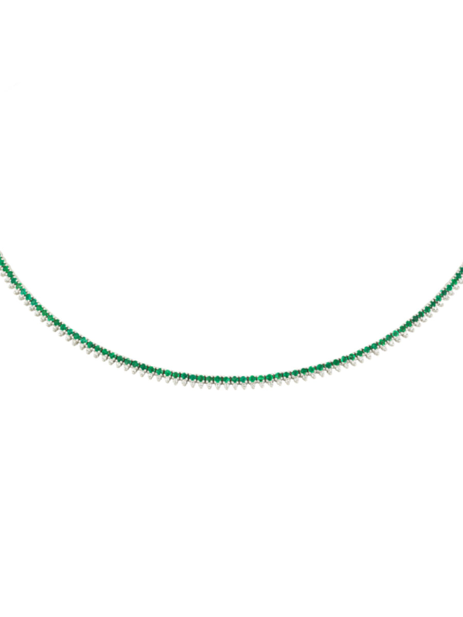 4.06cts Diamond Emerald 18K Gold Stationed Tennis Necklace