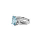 3.94ct Diamond Aquamarine Platinum Cushion Ring