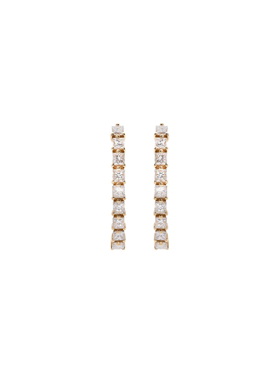 Diamond 18K Gold Princess Cut Suspender Bar Earrings