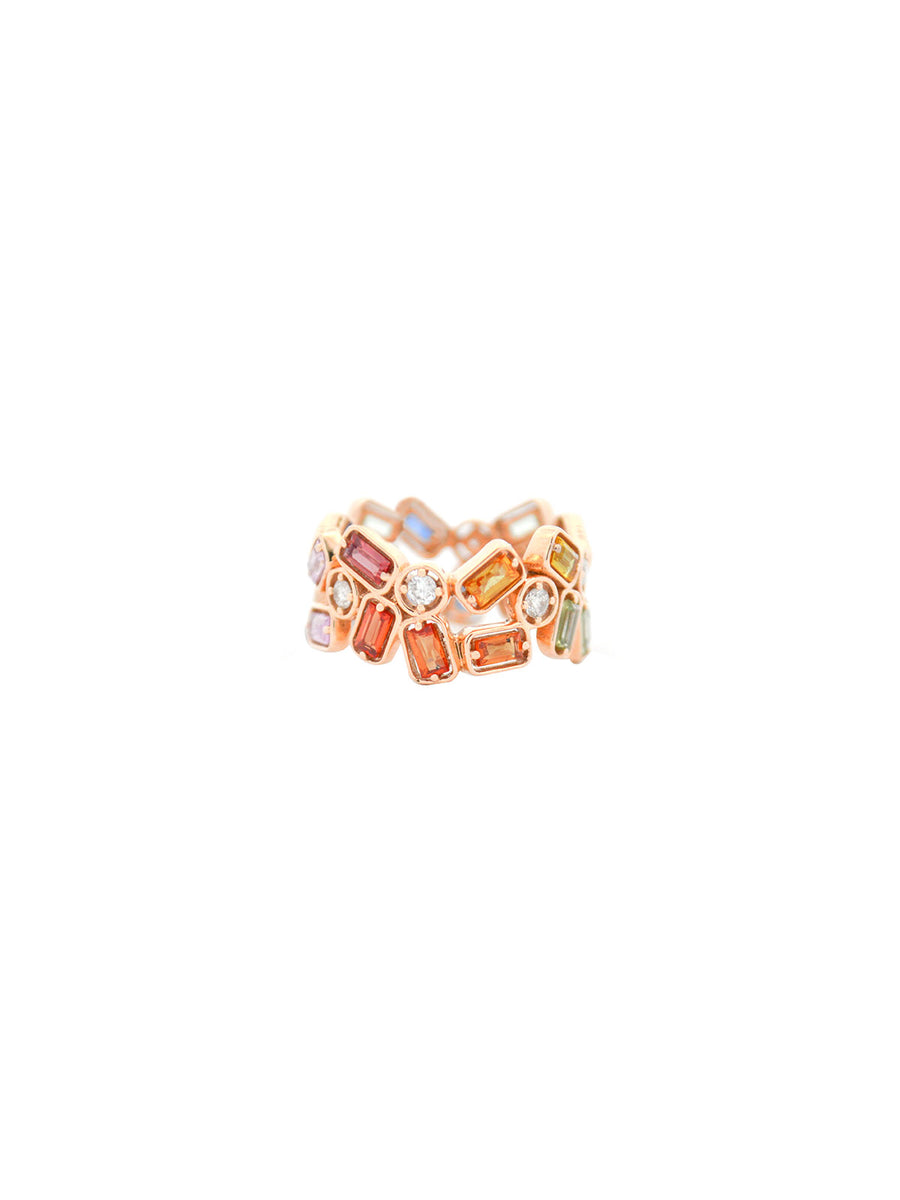 2.80cts Diamond Multi Color Gemstone 18K Gold Eternity Ring