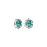 2.30ct Diamond Emerald 18K Gold Sunburst Halo Stud Earrings