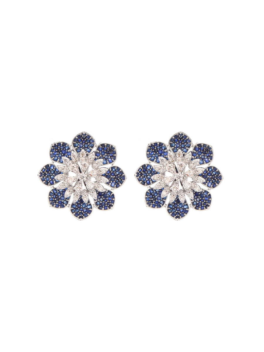 6.29ct Sapphire Diamond 14K Gold Flower Earrings