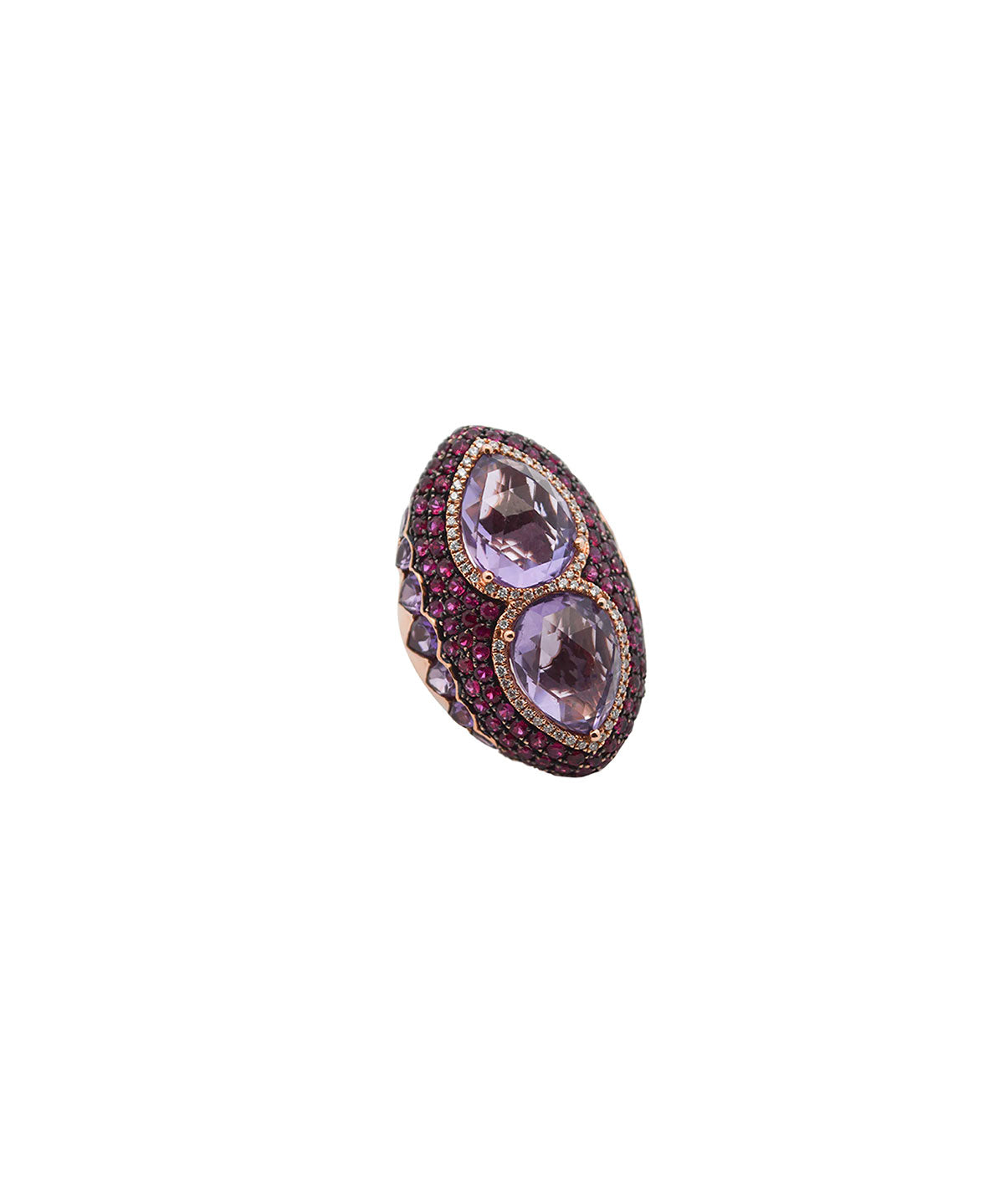 15.91ct Diamond Ruby Amethyst 18K Gold Pear Cocktail Ring