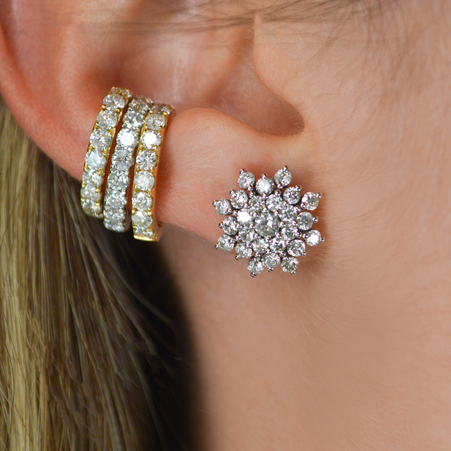 1.70ct Diamond 18K Gold Starburst Stud Earrings