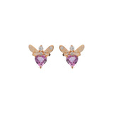 1.39ct Diamond Pink Sapphire 14K Gold Fly Stud Earrings