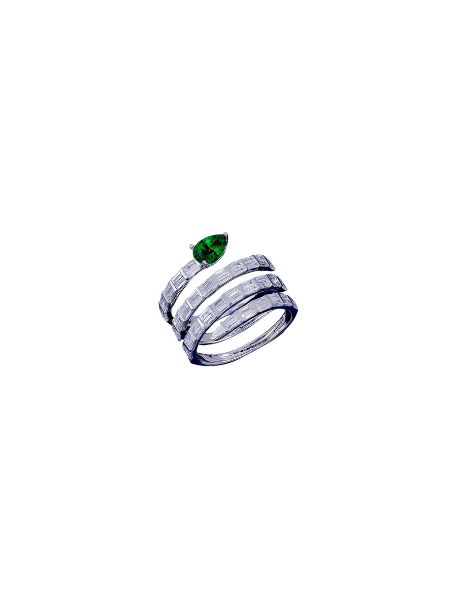 1.94ct Diamond & Emerald 14K Gold Spiral Ring