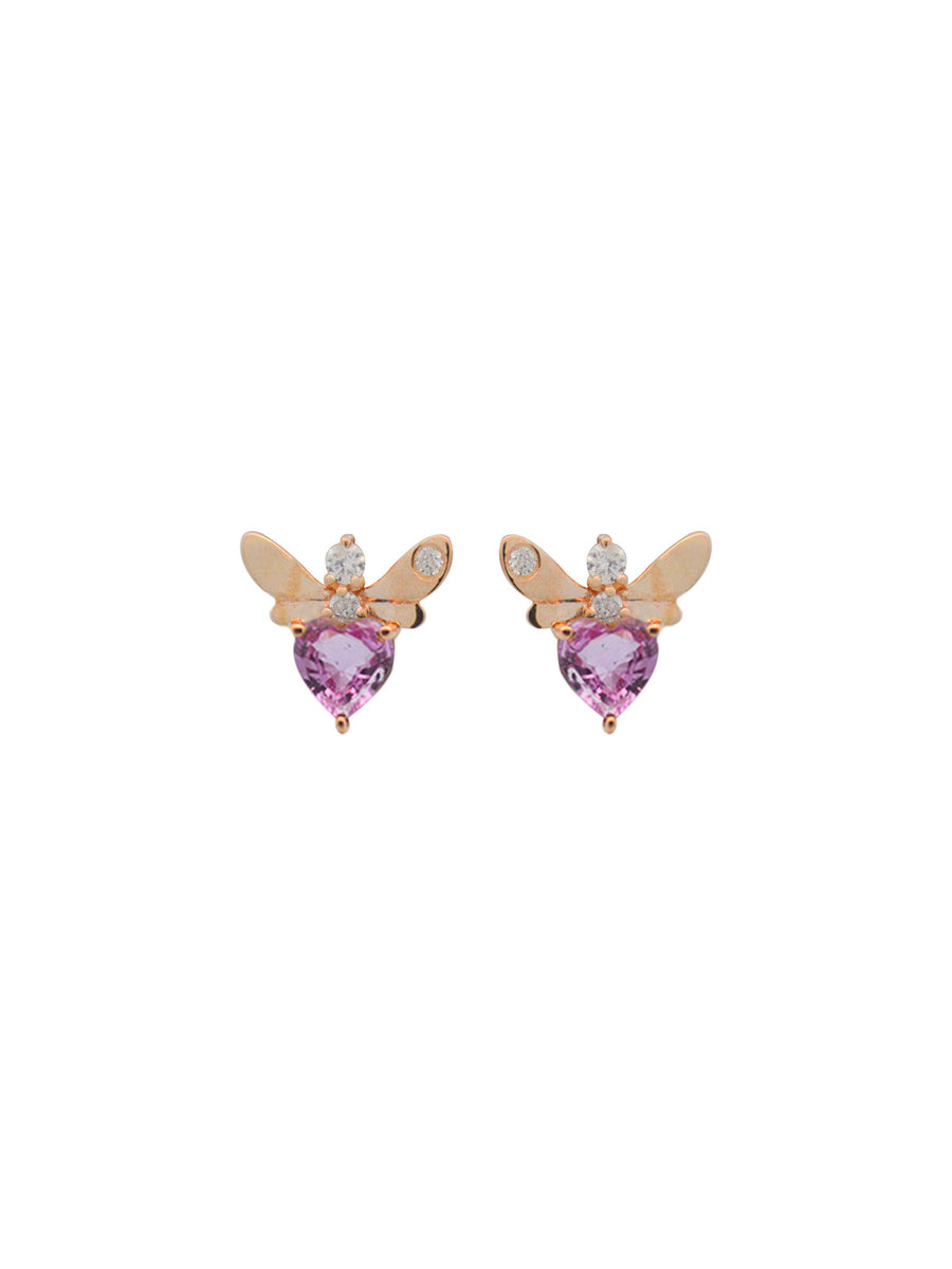 1.39ct Diamond Pink Sapphire 14K Gold Fly Stud Earrings