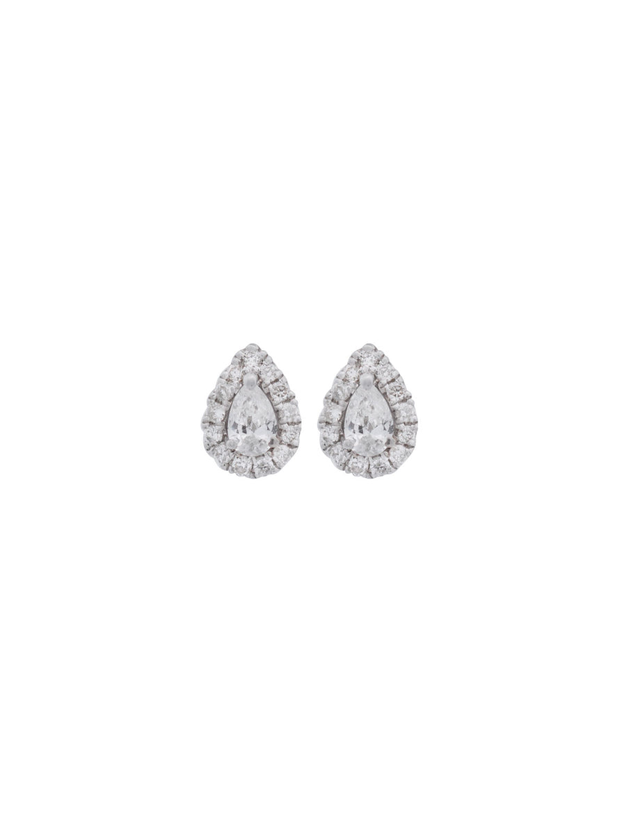 0.38ct Diamond 18K Gold Pear Halo Stud Earrings