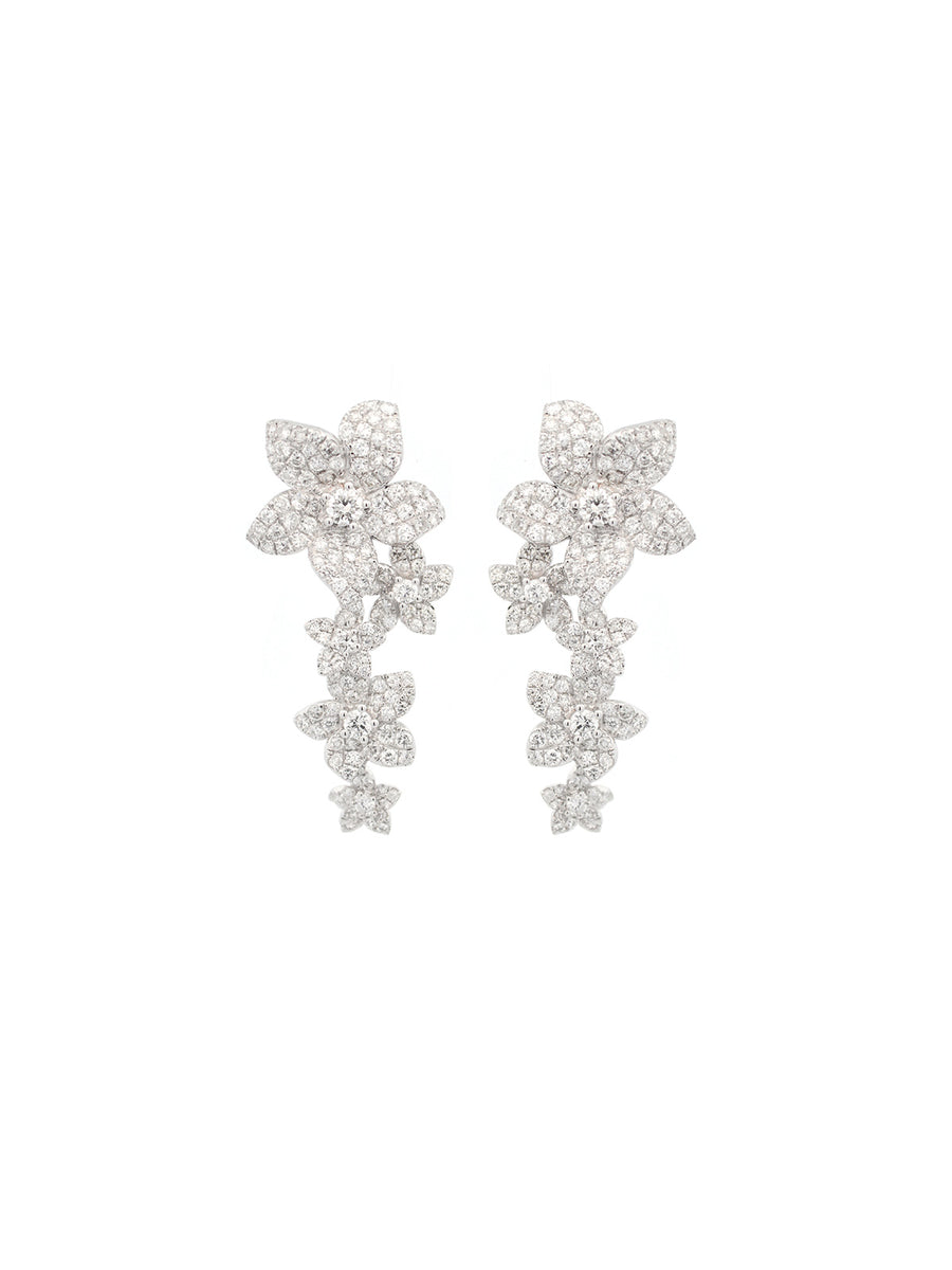 4.15ct Diamond 18K Gold Flower Cascade Earrings