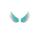 3.60ct Diamond Turquoise 18K Gold Wing Climber Earrings
