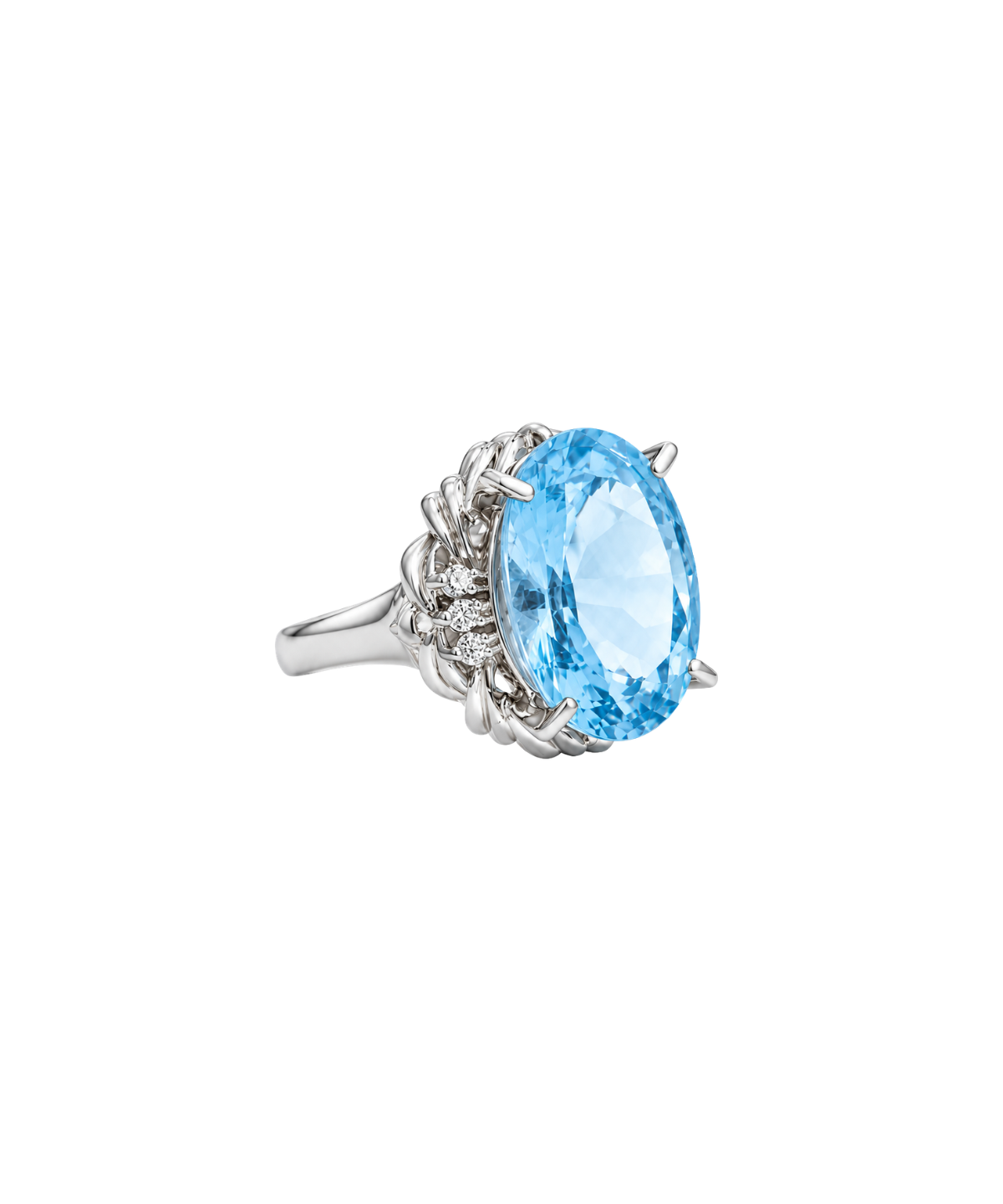 6.32ct Diamond Aquamarine Platinum Oval Ring