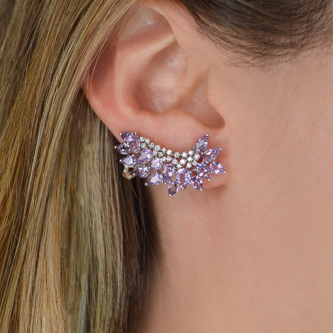 5.17ct Diamond Amethyst 18K Gold Cluster Climber Earrings