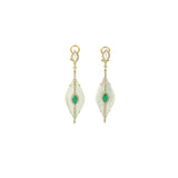 20.51ct Diamond Emerald Mother Of Pearl 18K Gold Dangle Drop Earrings